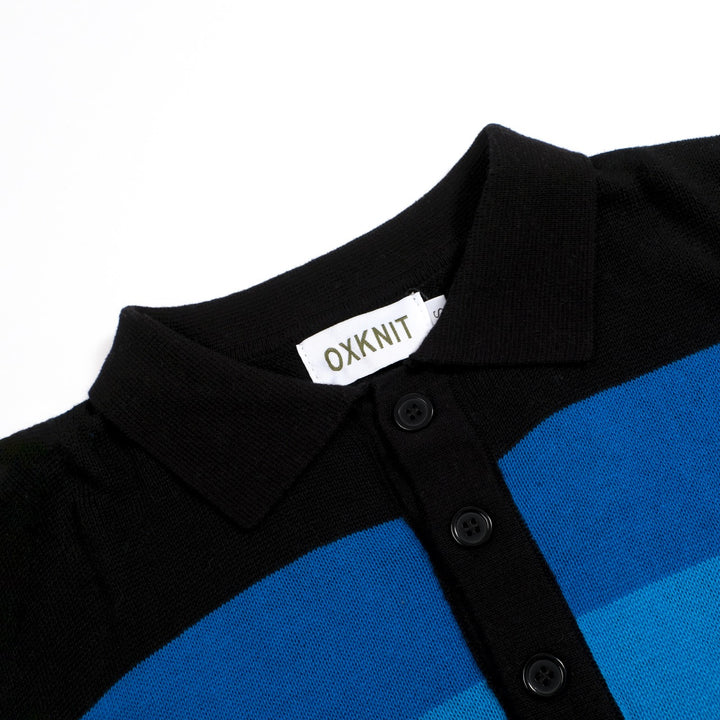Men's Blue Vintage Striped Jacquard Polo Knit Shirt