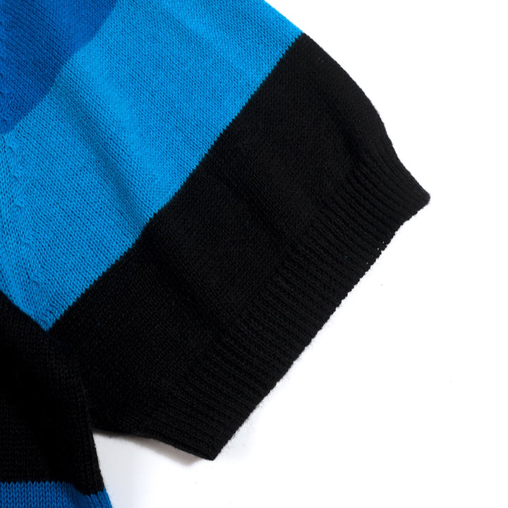 Men's Blue Vintage Striped Jacquard Polo Knit Shirt