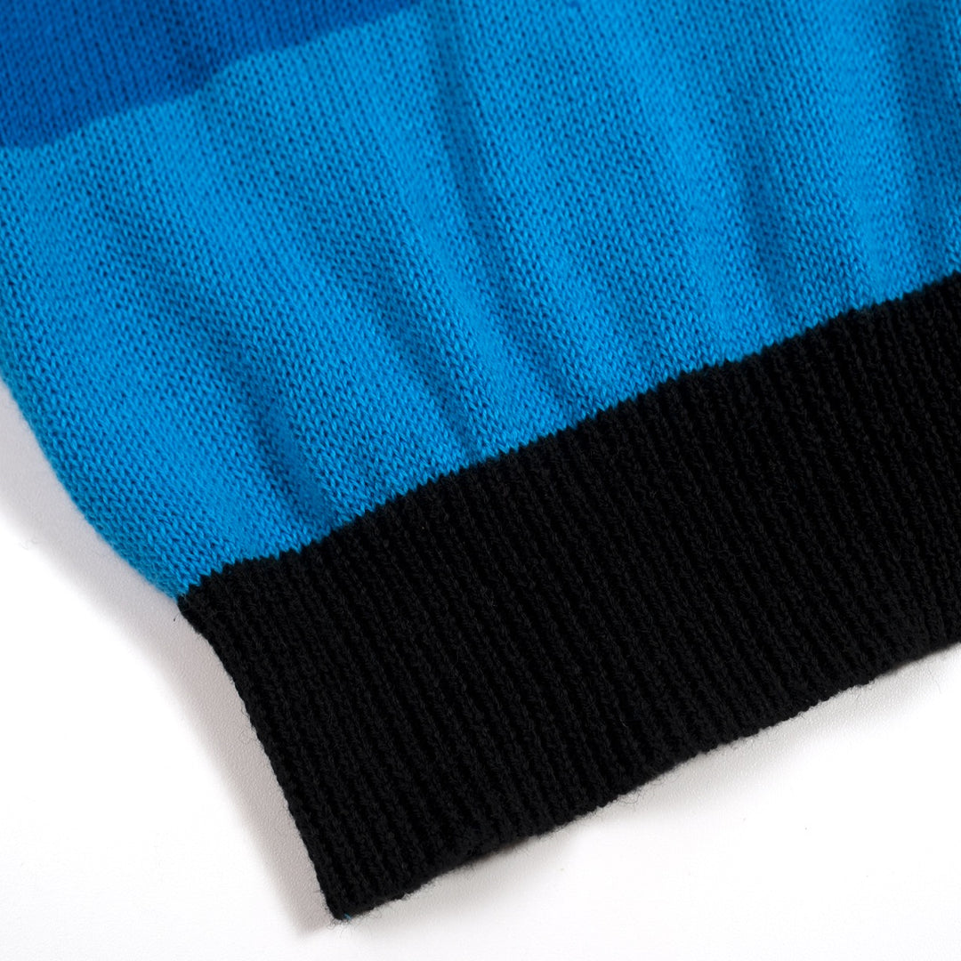Men's Blue Vintage Striped Jacquard Polo Knit Shirt