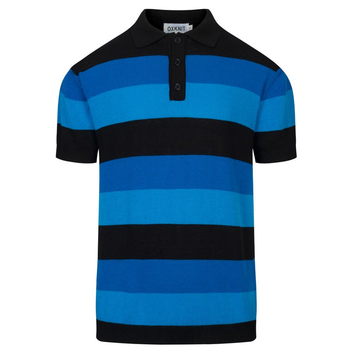 Men's Blue Vintage Striped Jacquard Polo Knit Shirt