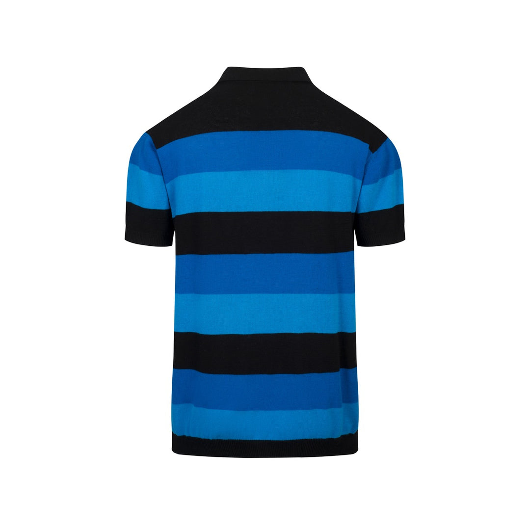 Men's Blue Vintage Striped Jacquard Polo Knit Shirt