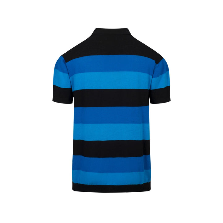 Men's Blue Vintage Striped Jacquard Polo Knit Shirt