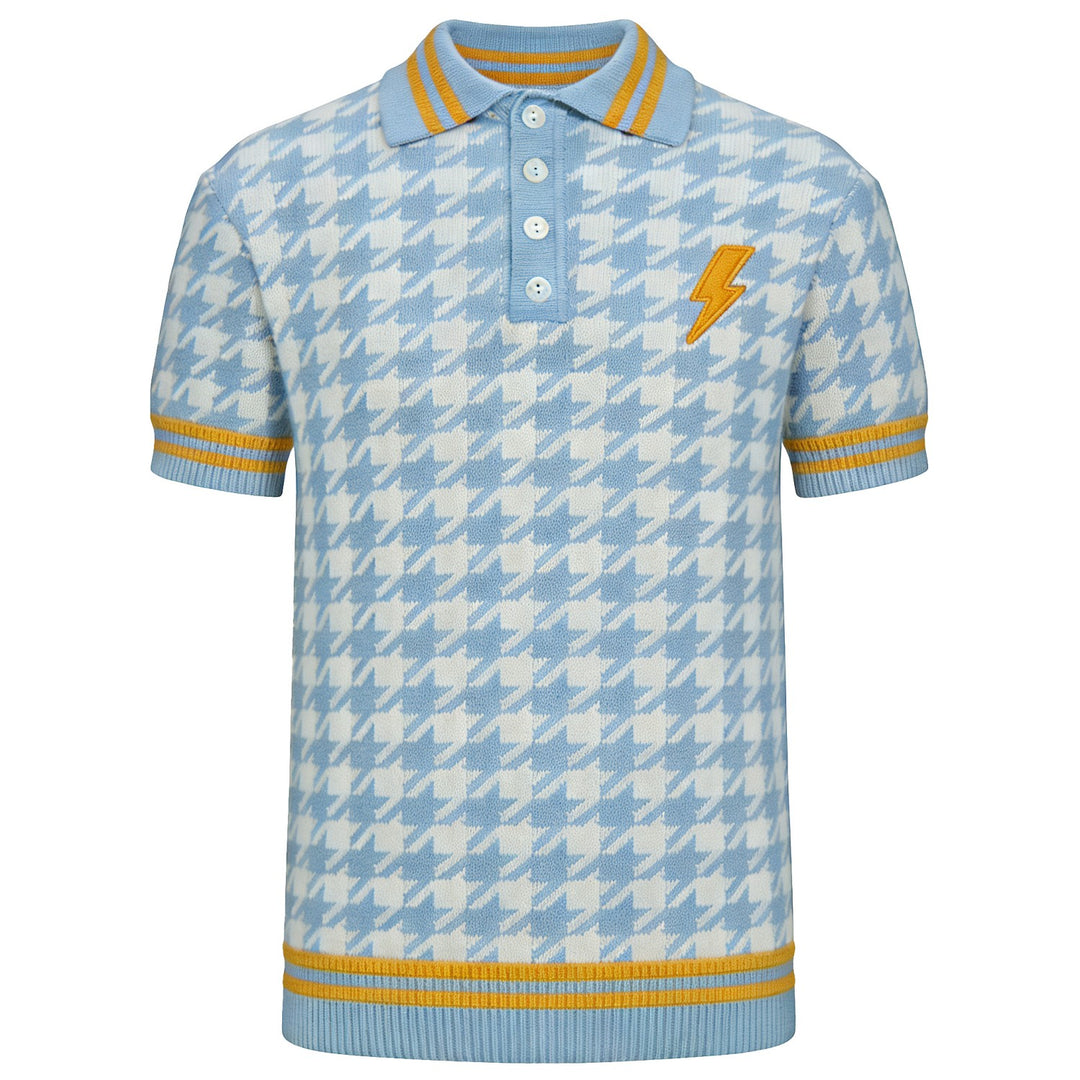 Heren Houndstooth Bliksem Borduurwerk Polo Gebreid Shirt