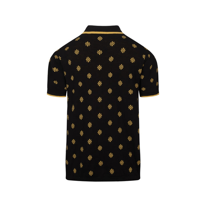 Heren Zwarte Vintage Gebloemde Jacquard Gebreide Polo