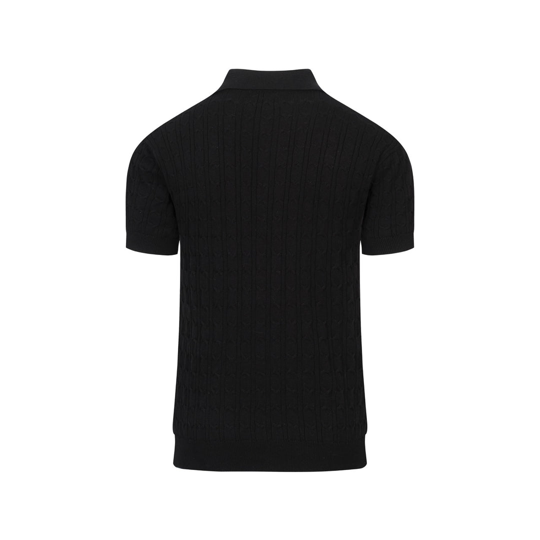 Men's Black Vintage Heart Embroidered Polo Knit Shirt