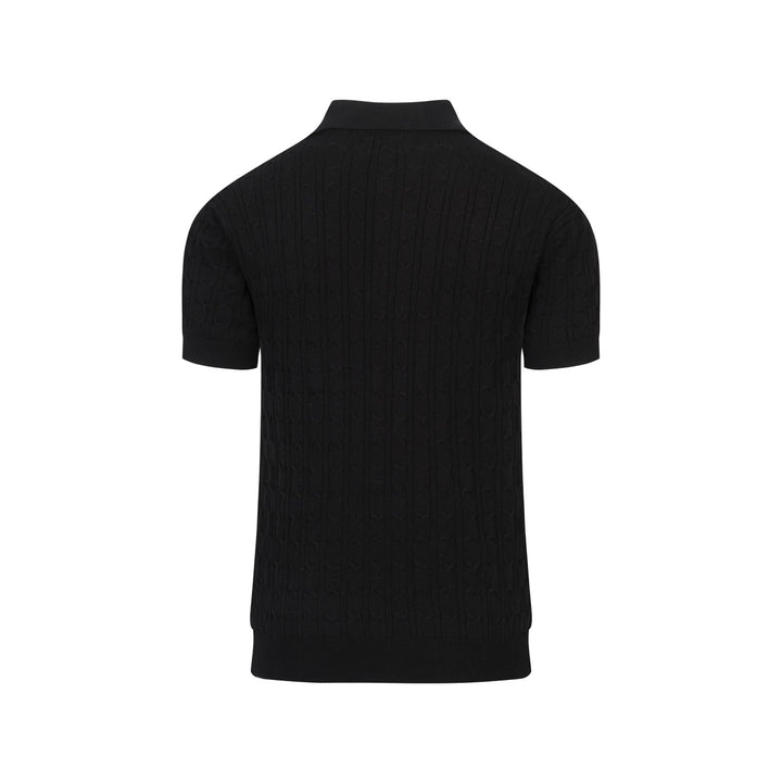 Men's Black Vintage Heart Embroidered Polo Knit Shirt