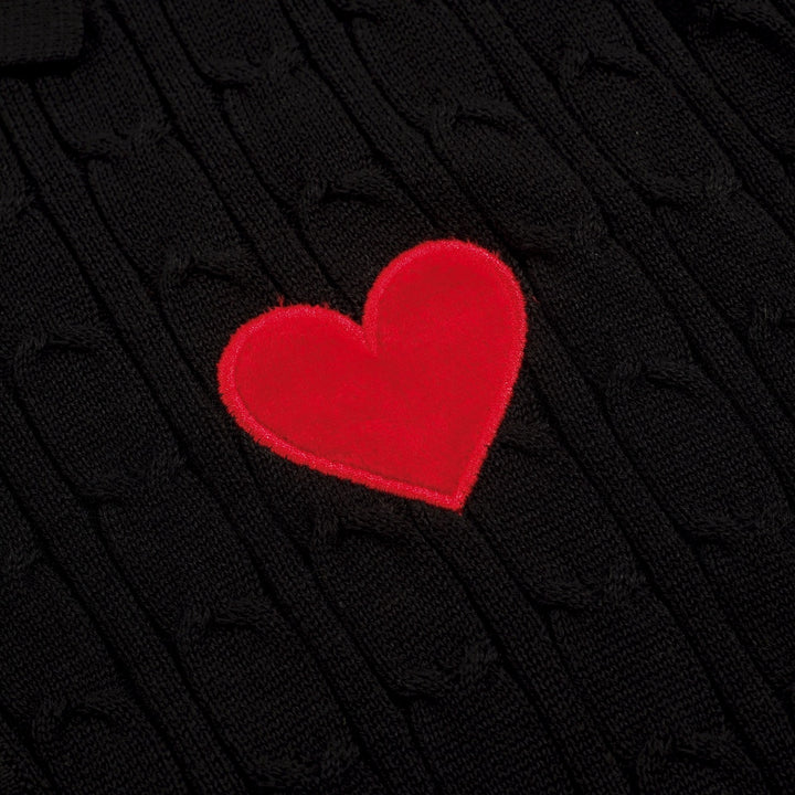 Men's Black Vintage Heart Embroidered Polo Knit Shirt