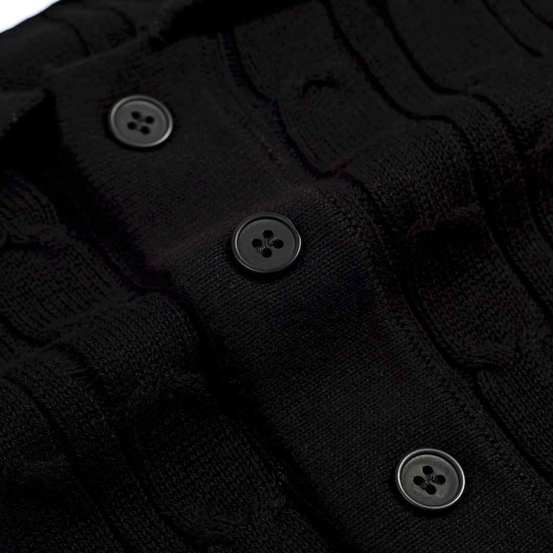 Men's Black Vintage Heart Embroidered Polo Knit Shirt