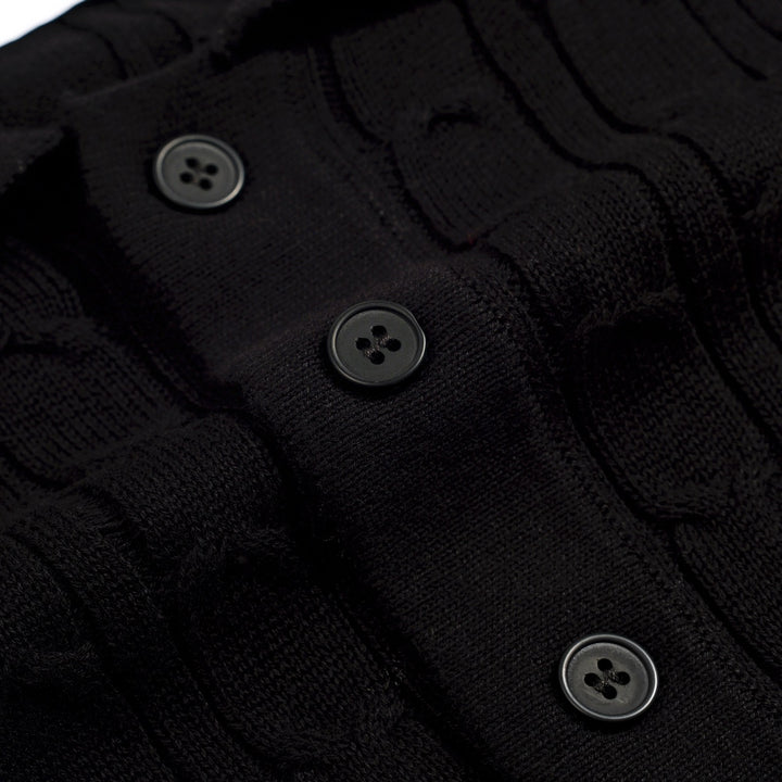 Men's Black Vintage Heart Embroidered Polo Knit Shirt