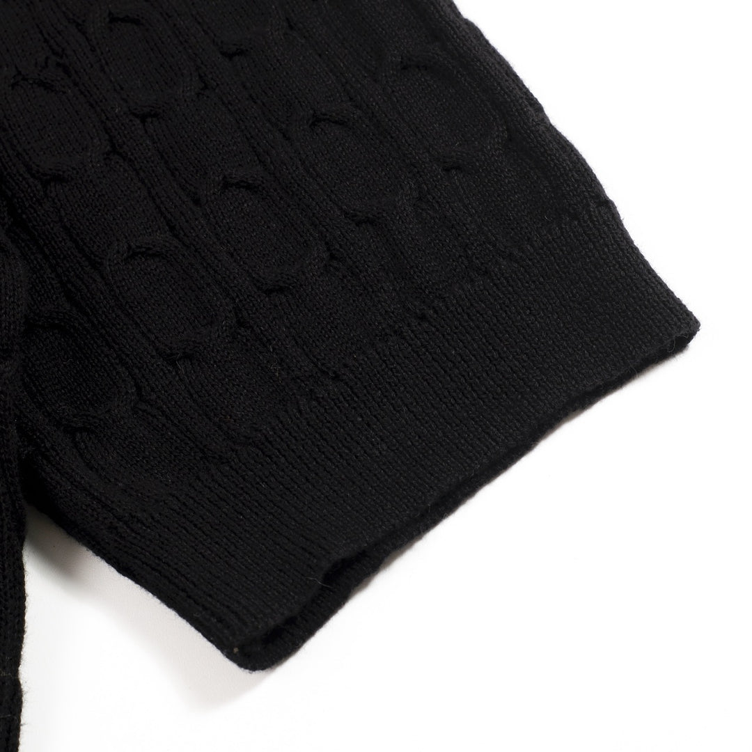 Men's Black Vintage Heart Embroidered Polo Knit Shirt