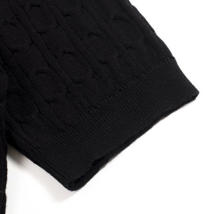 Men's Black Vintage Heart Embroidered Polo Knit Shirt
