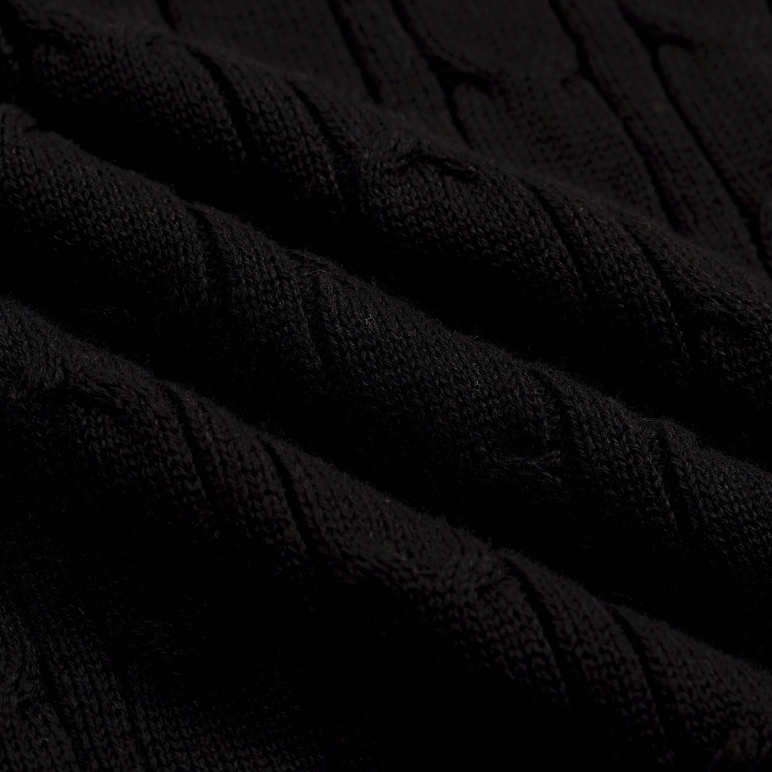 Men's Black Vintage Heart Embroidered Polo Knit Shirt