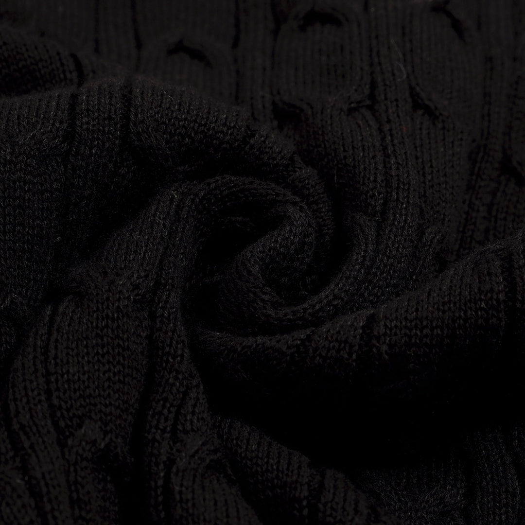 Men's Black Vintage Heart Embroidered Polo Knit Shirt
