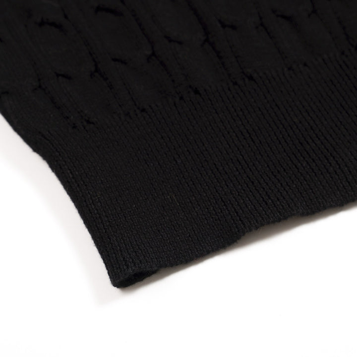 Men's Black Vintage Heart Embroidered Polo Knit Shirt