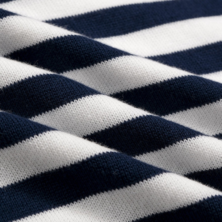 Men's Dark Blue Vintage Striped Heart Embroidered Polo Knit Shirt