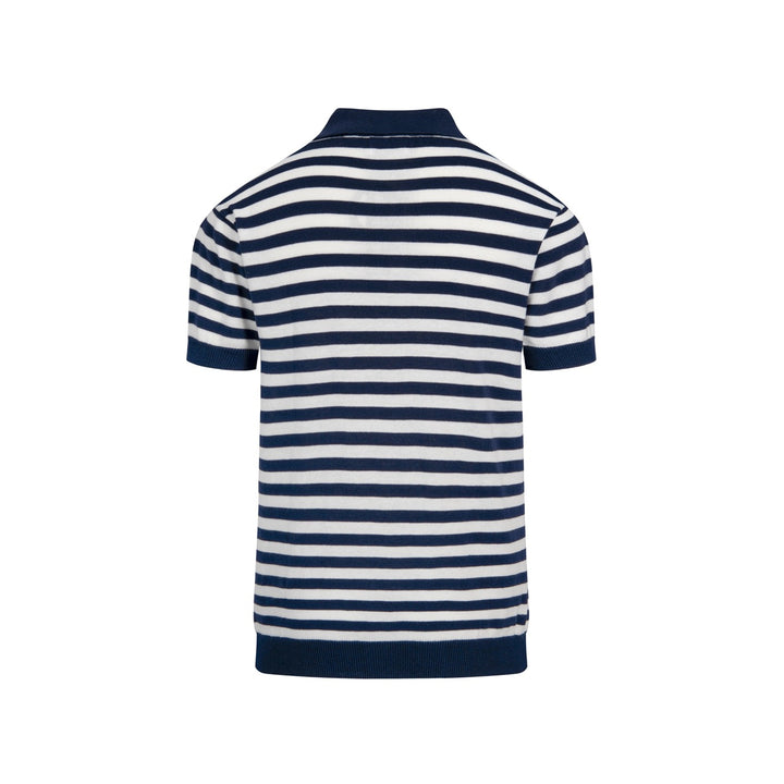 Men's Dark Blue Vintage Striped Heart Embroidered Polo Knit Shirt