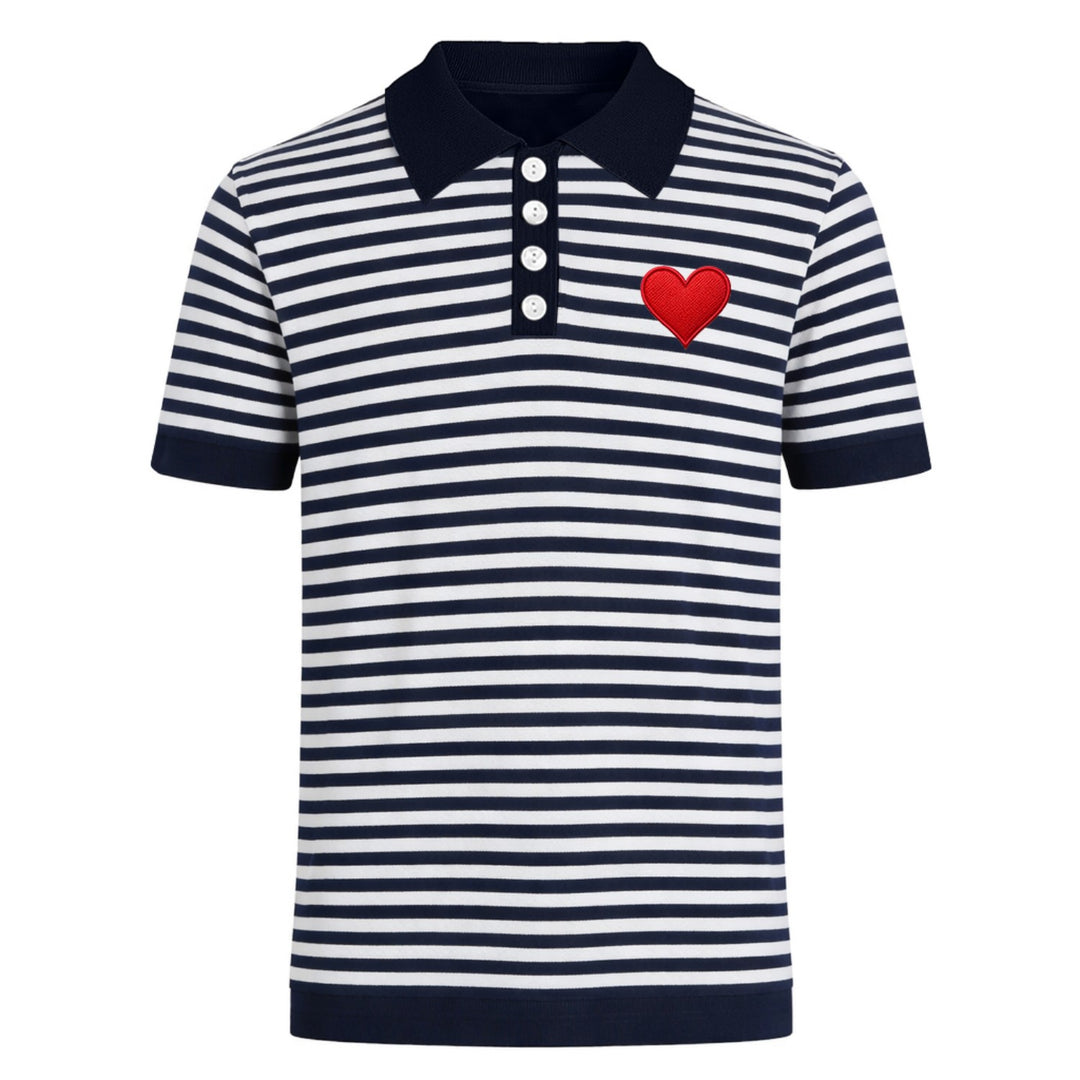Heren abrikoos gestreept vintage jacquard polo gebreid shirt