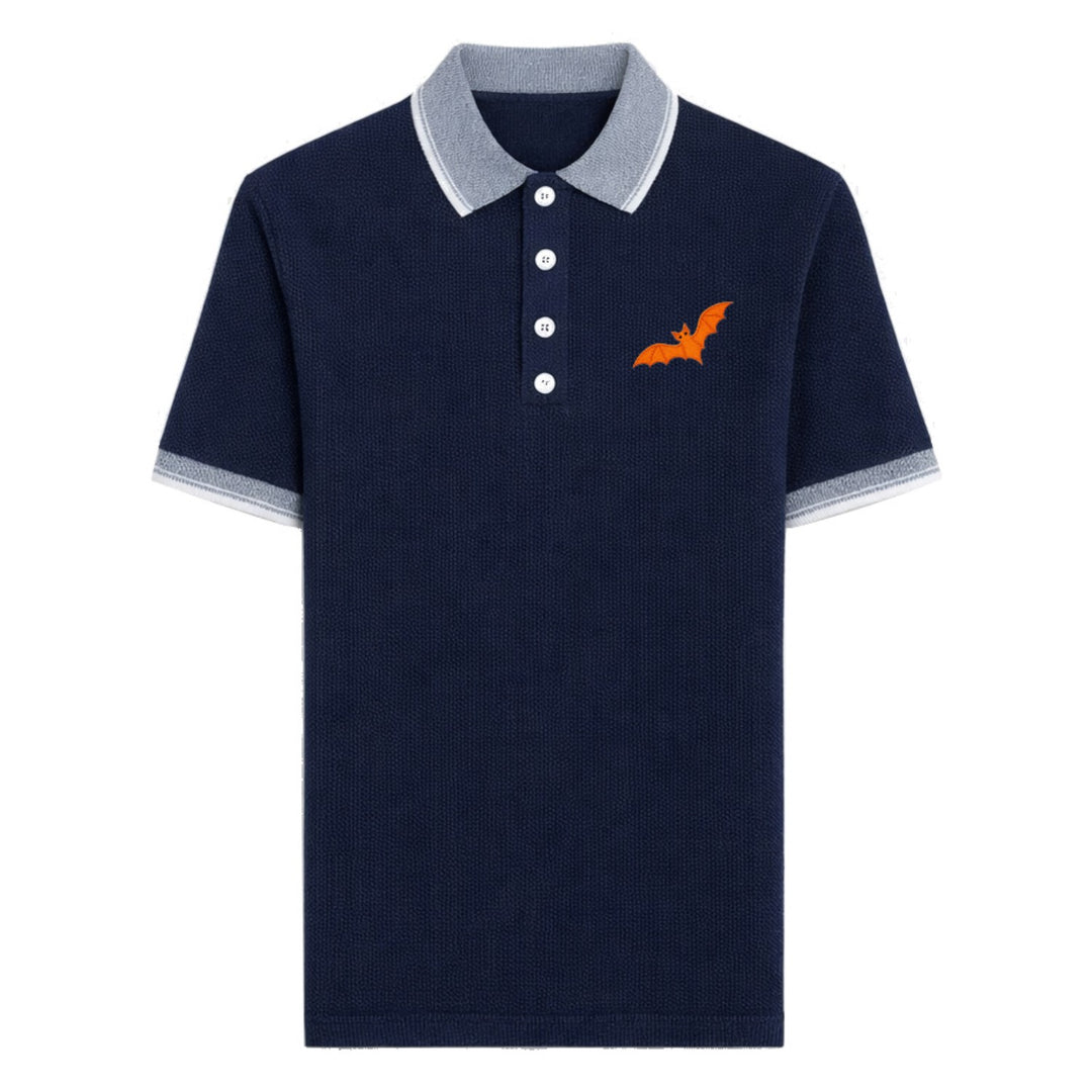 Heren abrikoos gestreept vintage jacquard polo gebreid shirt