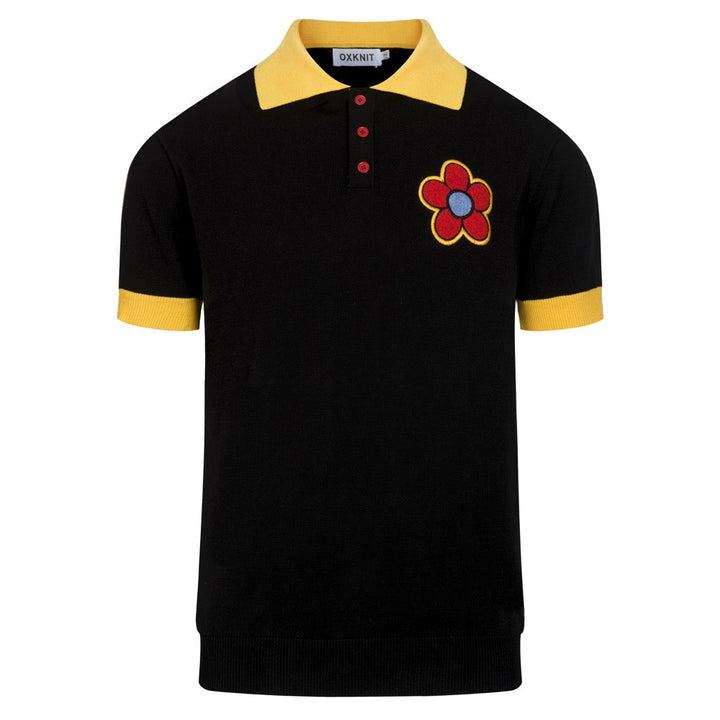 Men's Black Minimalist Artistic Floral Embroidery Polo Knit Shirt