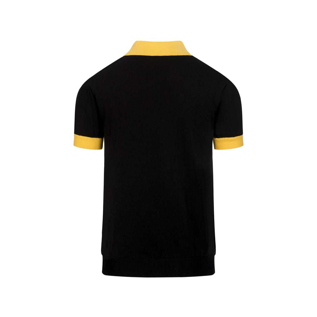 Men's Black Minimalist Artistic Floral Embroidery Polo Knit Shirt