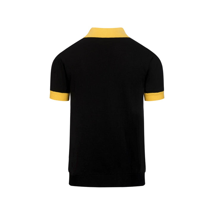 Men's Black Minimalist Artistic Floral Embroidery Polo Knit Shirt