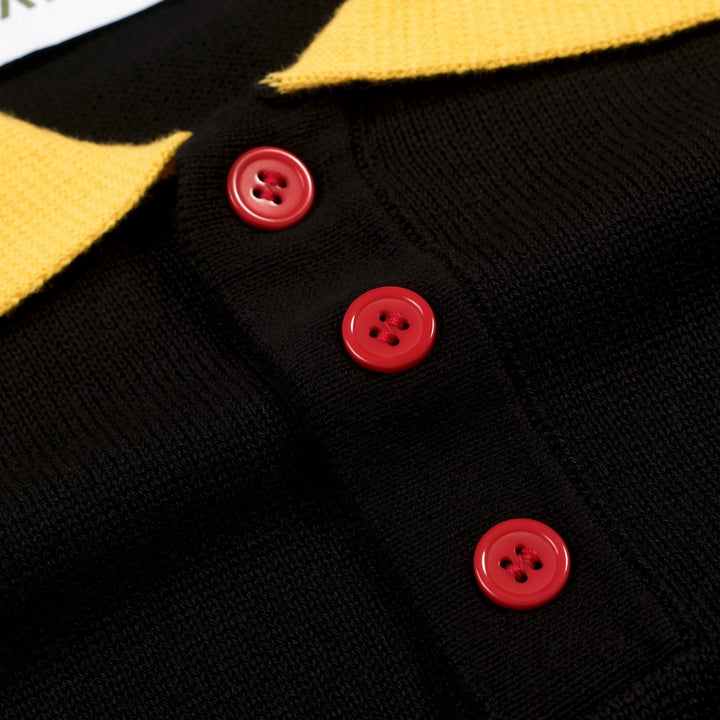 Men's Black Minimalist Artistic Floral Embroidery Polo Knit Shirt