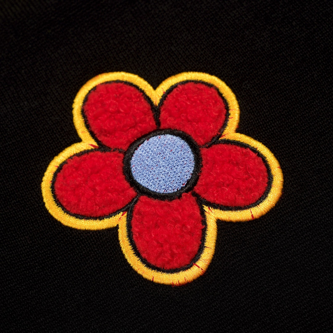 Men's Black Minimalist Artistic Floral Embroidery Polo Knit Shirt