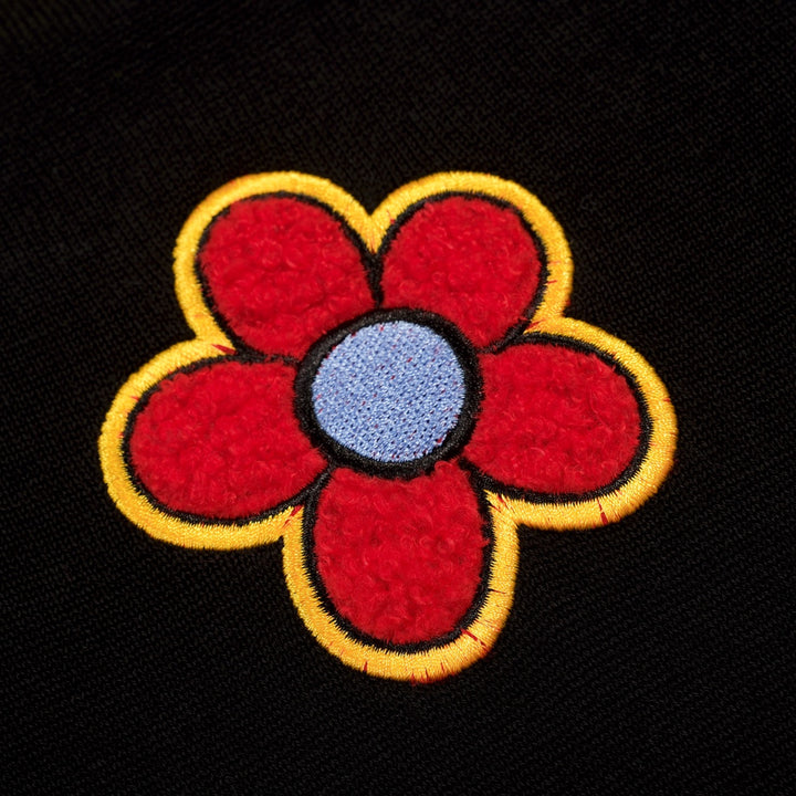 Men's Black Minimalist Artistic Floral Embroidery Polo Knit Shirt