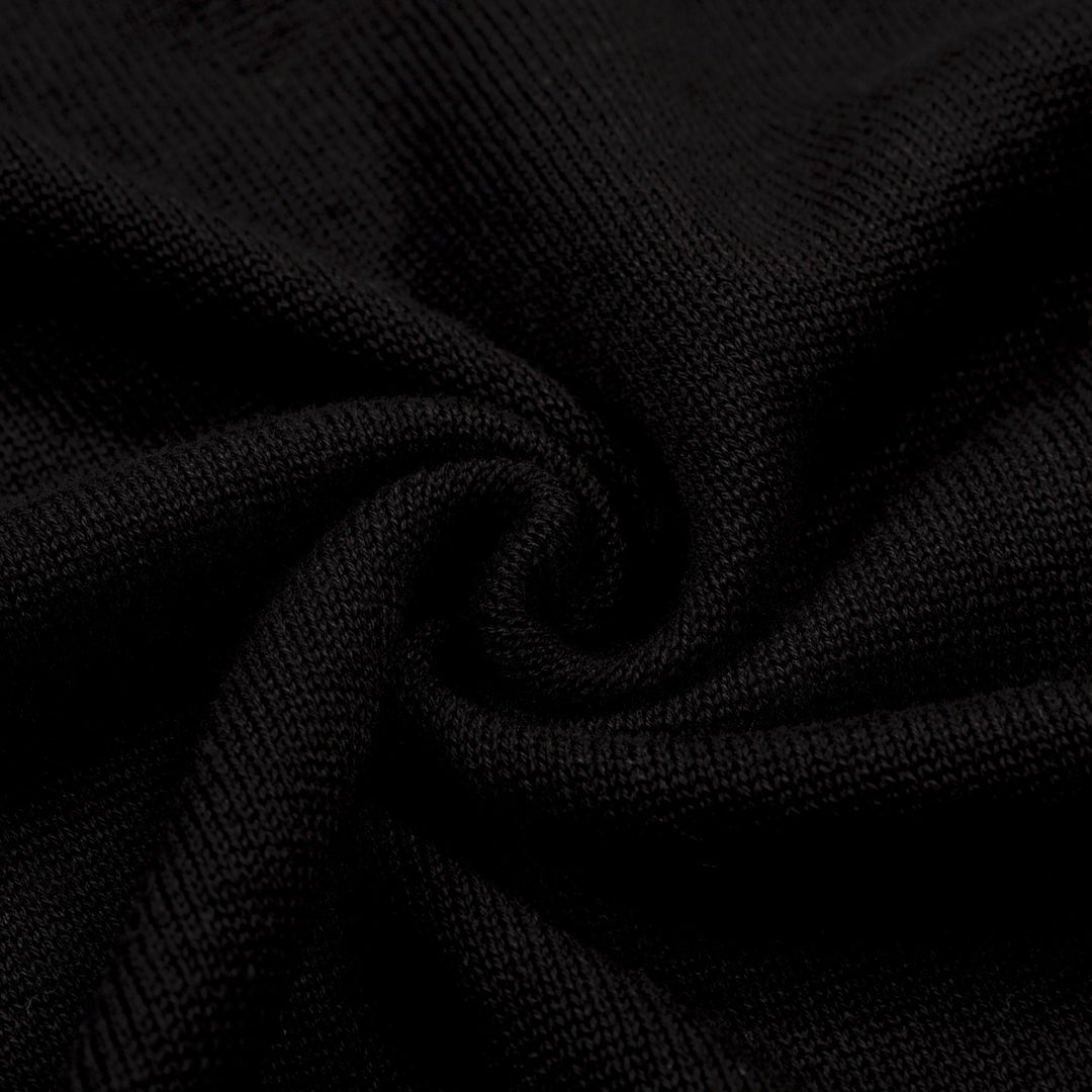 Men's Black Minimalist Artistic Floral Embroidery Polo Knit Shirt