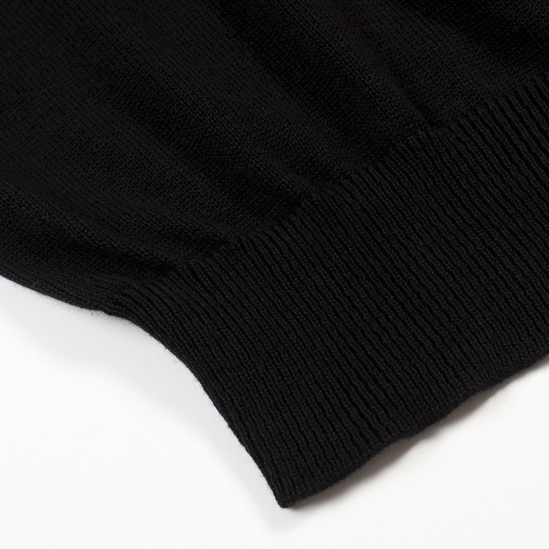Men's Black Minimalist Artistic Floral Embroidery Polo Knit Shirt