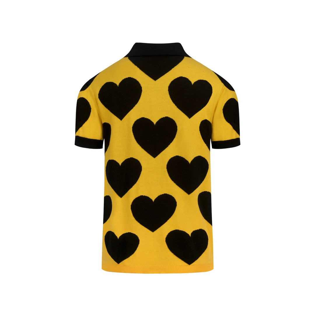 Heren Gele Minimalistische Artistieke Hart Jacquard Polo Gebreide Shirt