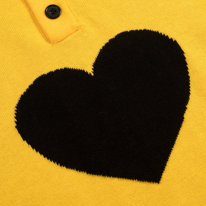 Heren Gele Minimalistische Artistieke Hart Jacquard Polo Gebreide Shirt
