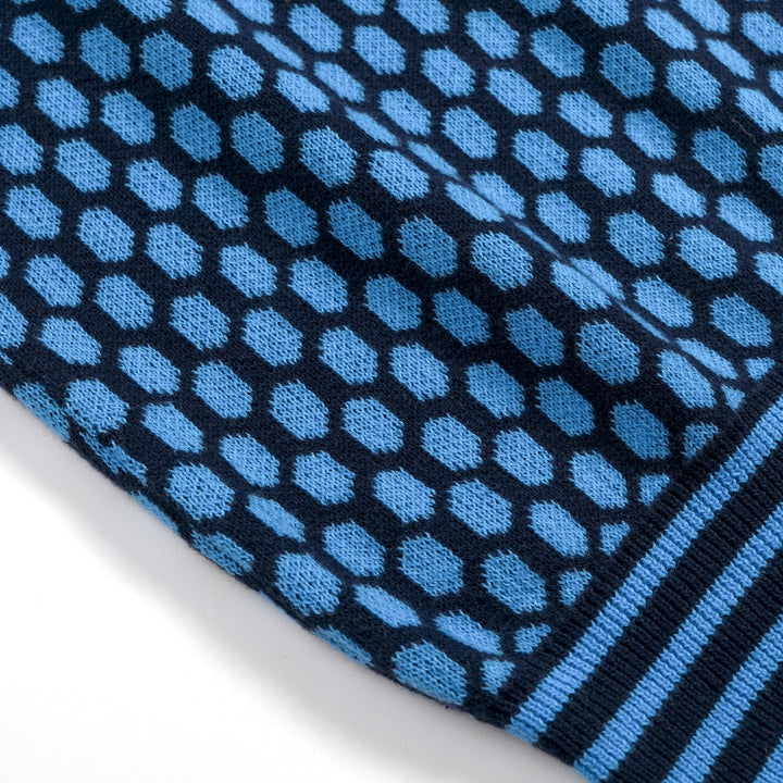 Herren Blaues Minimalistisches Retro-Karierte Jacquard Polo Strickhemd