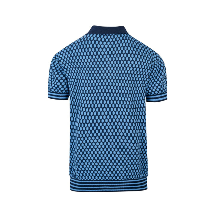 Herren Blaues Minimalistisches Retro-Karierte Jacquard Polo Strickhemd
