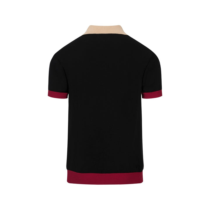 Men's Black Minimalist Vintage Rose Embroidered Polo Knit Shirt