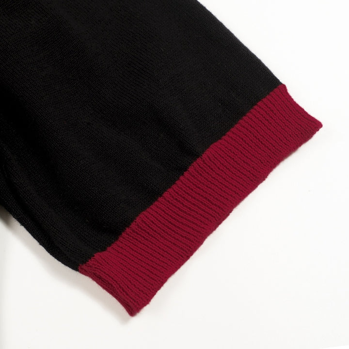 Men's Black Minimalist Vintage Rose Embroidered Polo Knit Shirt