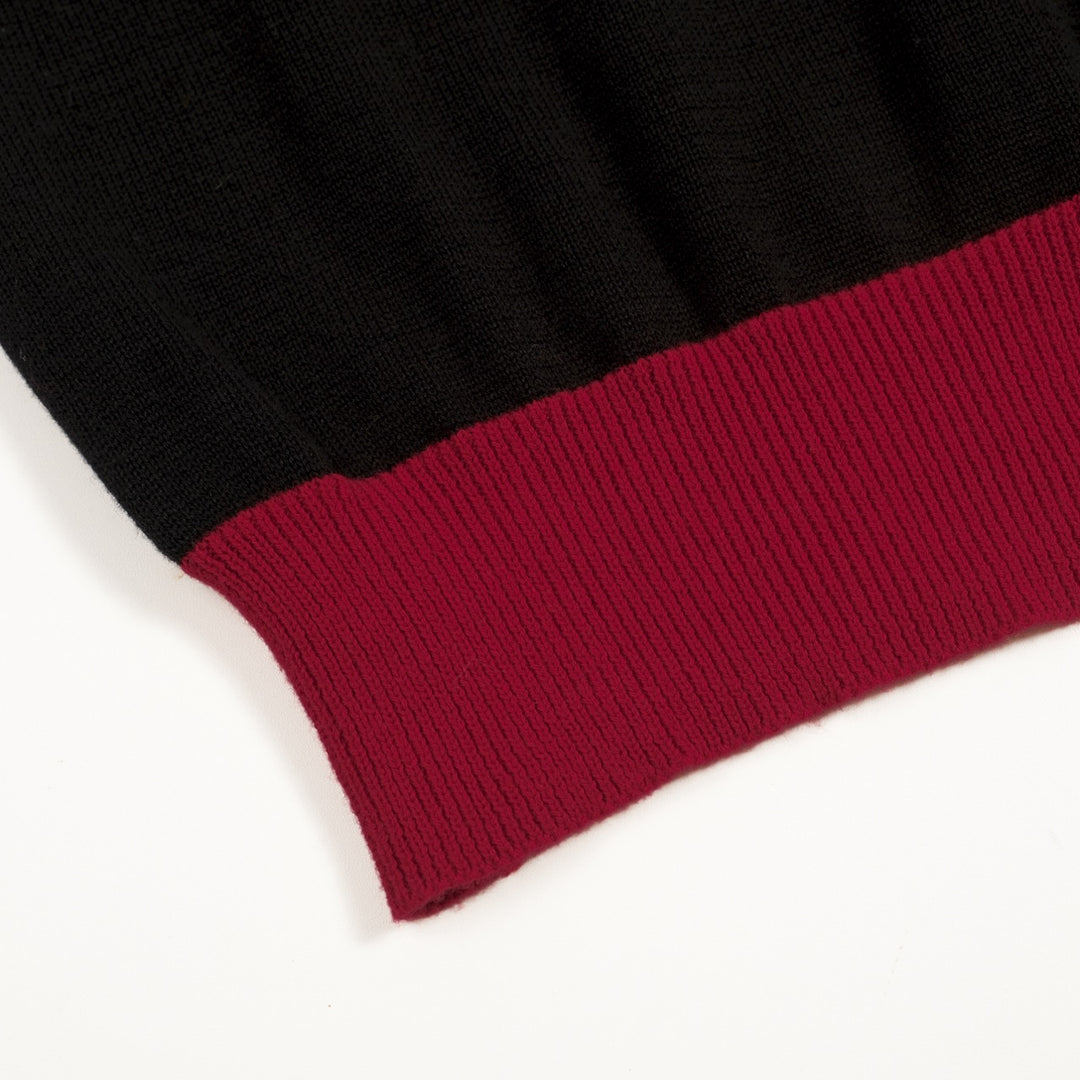 Men's Black Minimalist Vintage Rose Embroidered Polo Knit Shirt