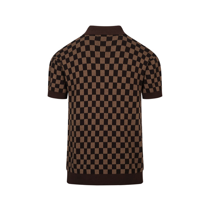 Camisa tipo polo de punto jacquard minimalista vintage marrón café para hombre