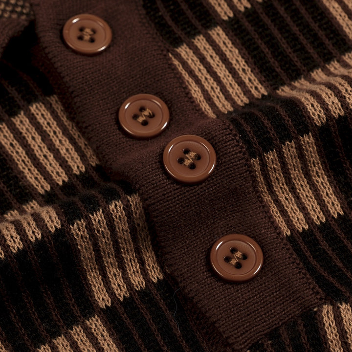 Camisa tipo polo de punto jacquard minimalista vintage marrón café para hombre