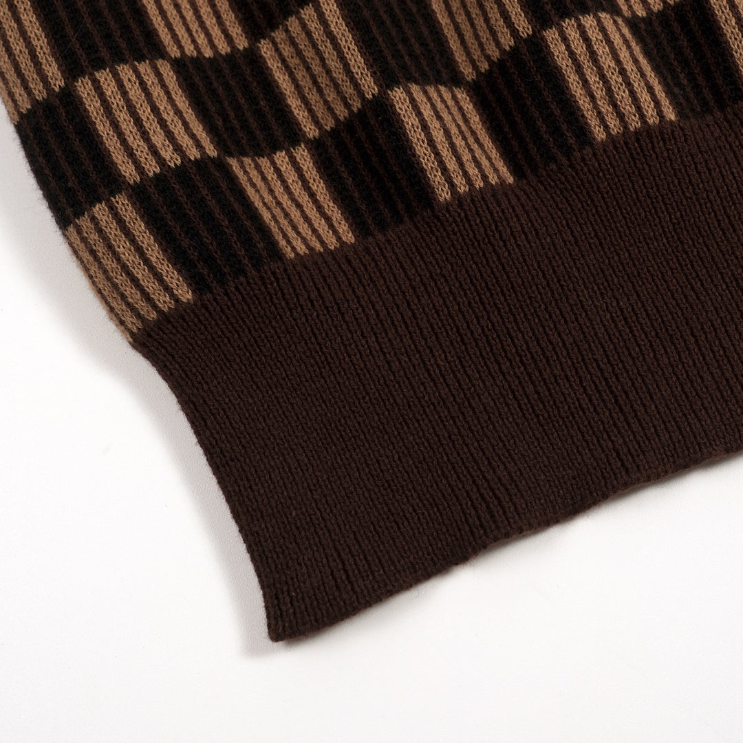 Camisa tipo polo de punto jacquard minimalista vintage marrón café para hombre