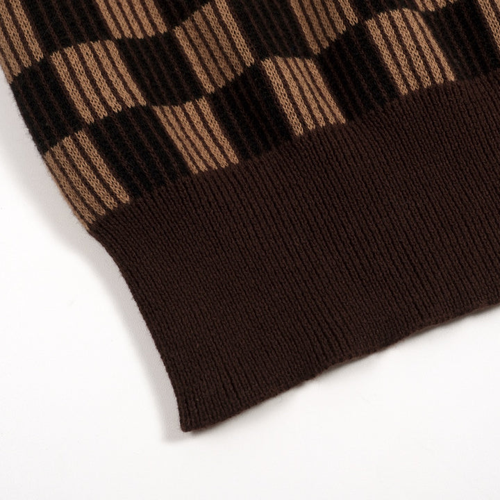 Camisa tipo polo de punto jacquard minimalista vintage marrón café para hombre