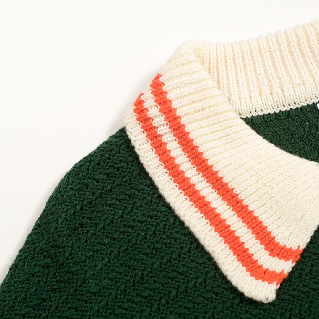 Heren Groene Retro Minimalistische Polo Gebreide Shirt met Vleermuis Borduursel