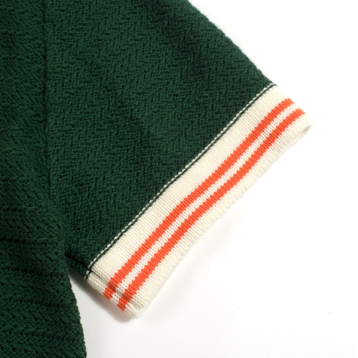 Heren Groene Retro Minimalistische Polo Gebreide Shirt met Vleermuis Borduursel