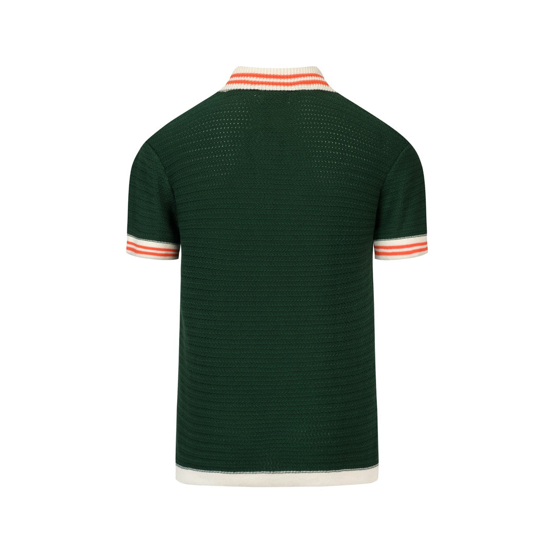Heren Groene Retro Minimalistische Polo Gebreide Shirt met Vleermuis Borduursel