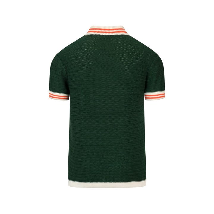 Heren Groene Retro Minimalistische Polo Gebreide Shirt met Vleermuis Borduursel