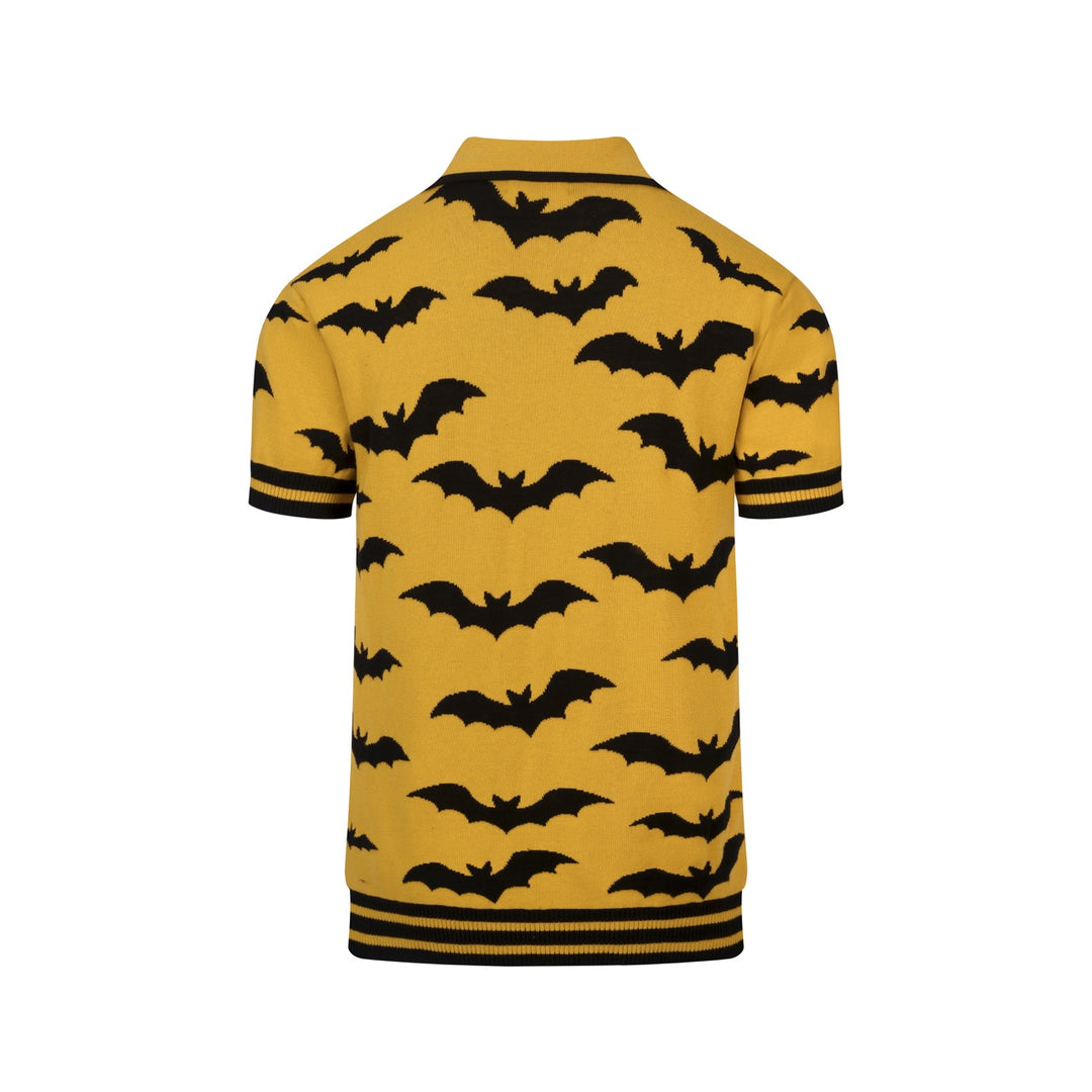 Heren Gele Retro Minimalistische Batwing Jacquard Polo Gebreide Shirt