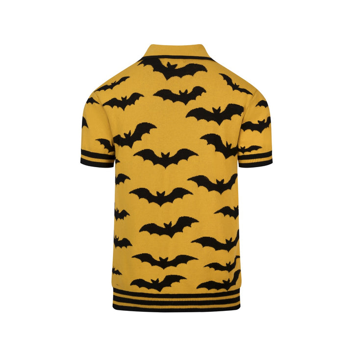 Heren Gele Retro Minimalistische Batwing Jacquard Polo Gebreide Shirt