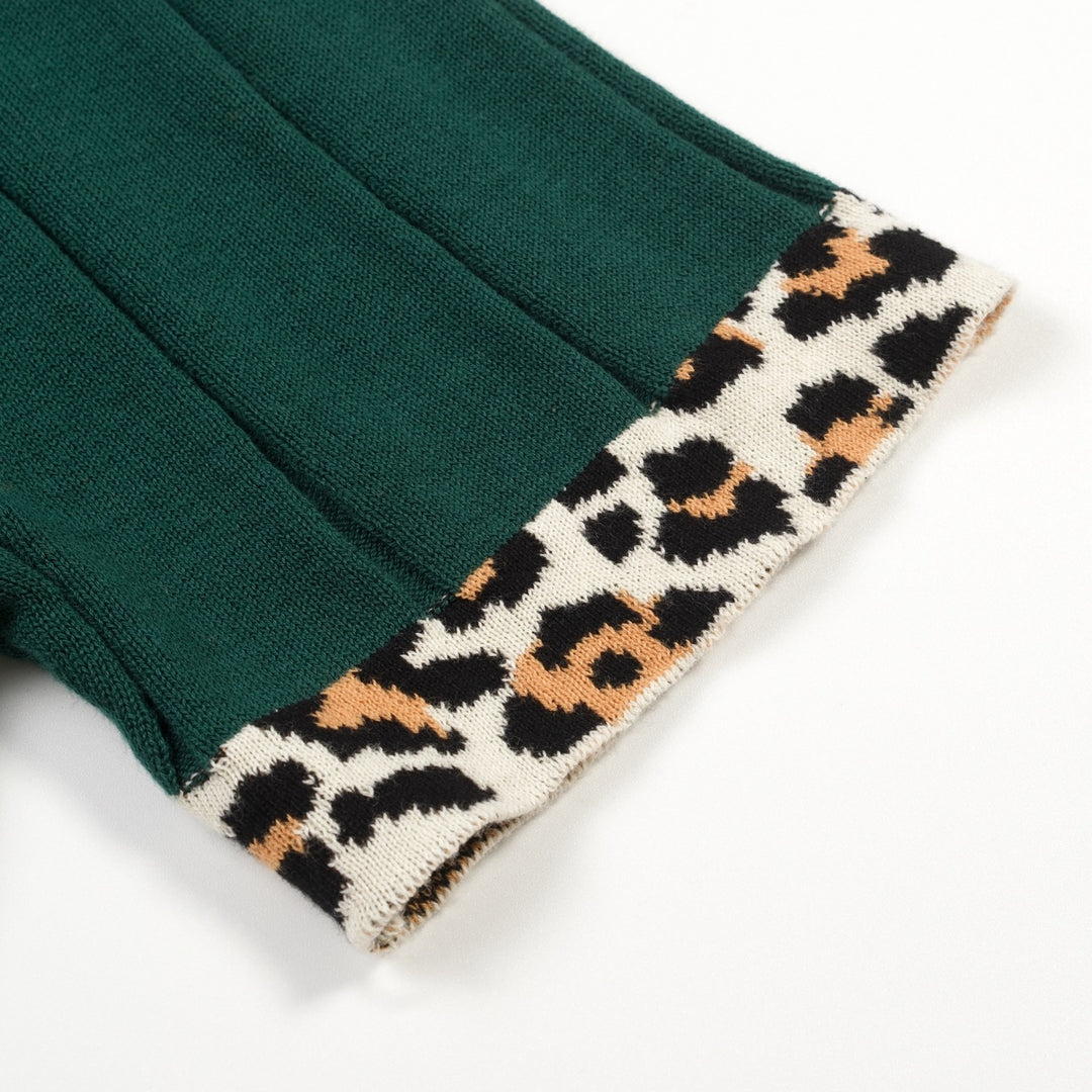 Men's Green Vintage Leopard Print Jacquard Polo Knit Shirt