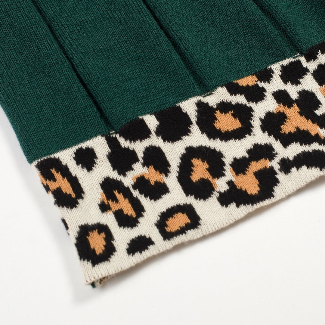 Men's Green Vintage Leopard Print Jacquard Polo Knit Shirt
