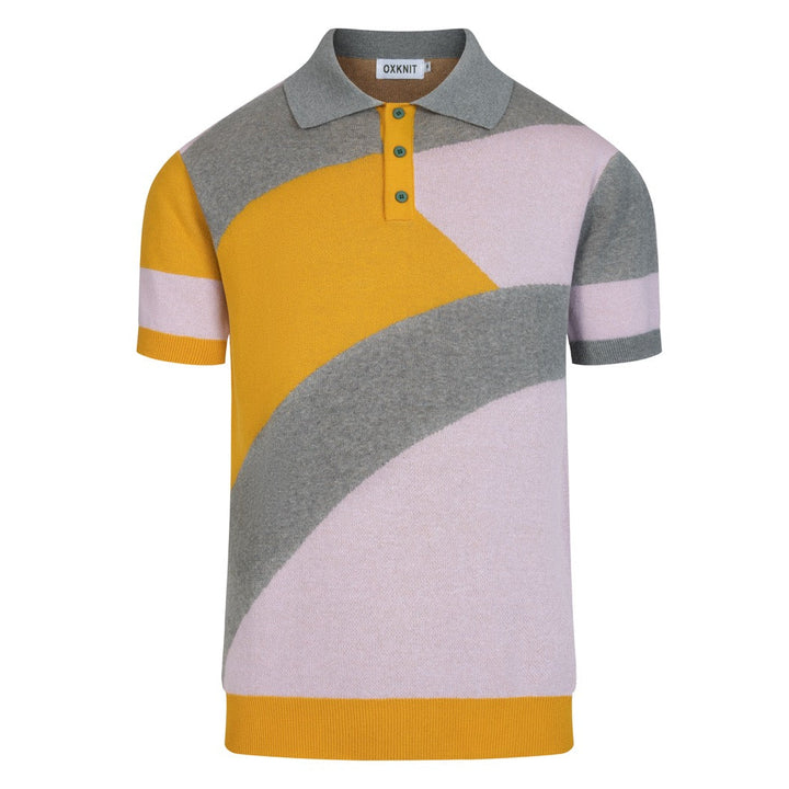 Men's Multi-Color Retro Art Design Jacquard Polo Knit Shirt